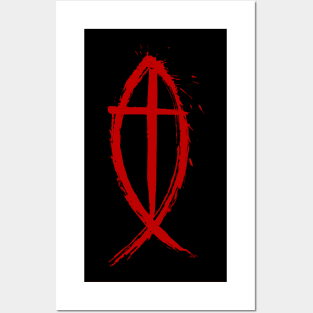 Cross And Fish Red Edition Christian Design Posters and Art